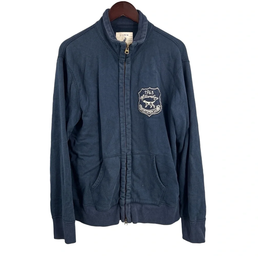 J.CREW Sweater Jacket Williamsburg Sportsmen Vintage Fleece Blue Full Zip Size L